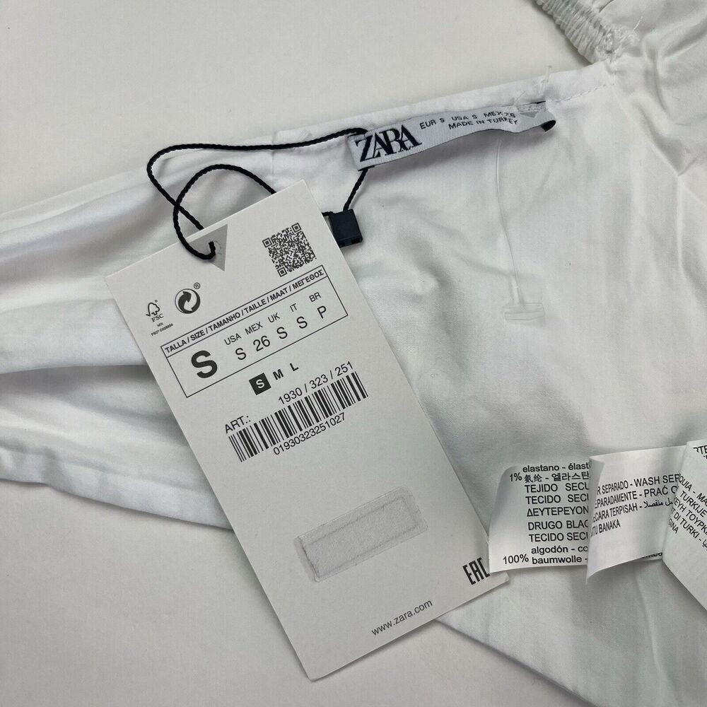 ZARA Ruffle Sleeve Crop Top Small White - Picture 6 of 13